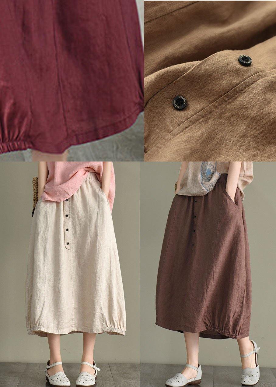 Vintage Beige Button A Line Summer Loose Skirts Linen - SooLinen
