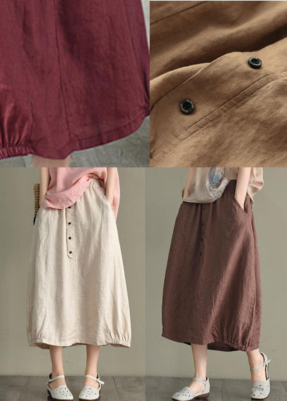 Vintage Beige Button A Line Summer Loose Skirts Linen - SooLinen