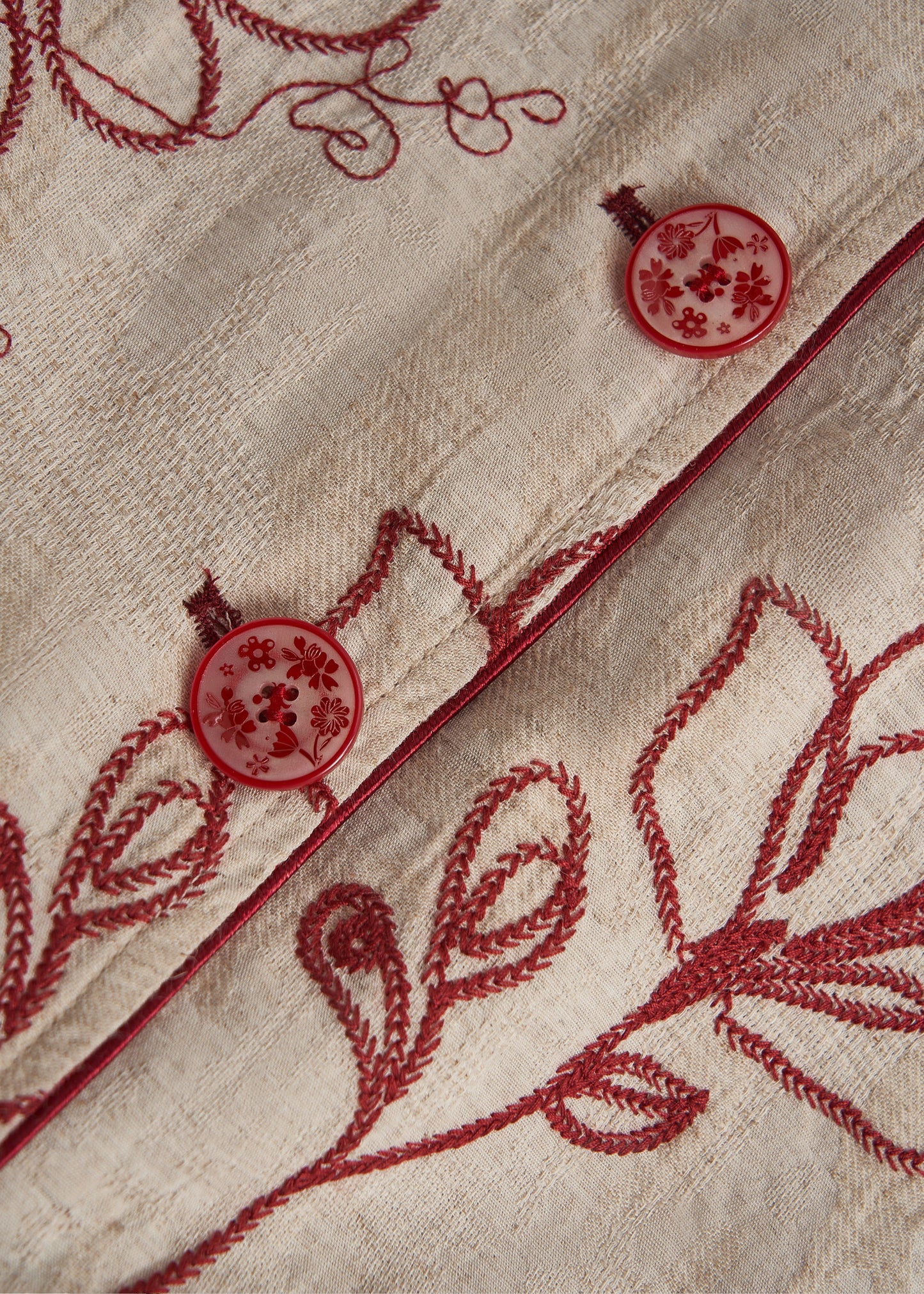 Vintage Beige Embroidered Pockets Linen Coats Spring