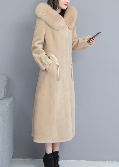Vintage Beige Mode Nagelperle Dicker Winter Langarm Parka