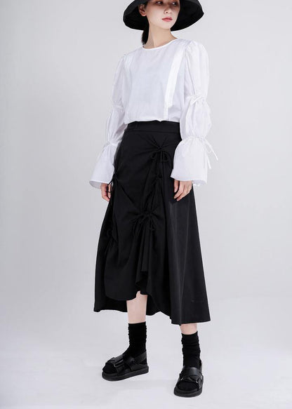Vintage Black Cinched low high design Skirts Summer - SooLinen