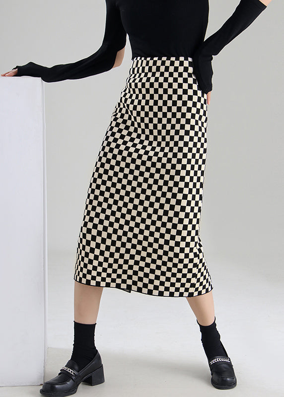 Vintage Schwarz Schokolade Plaid hohe taille a linie röcke Frühling