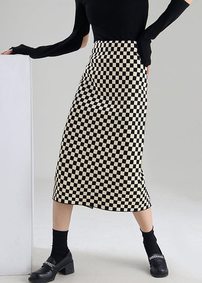 Vintage Schwarz Schokolade Plaid hohe taille a linie röcke Frühling