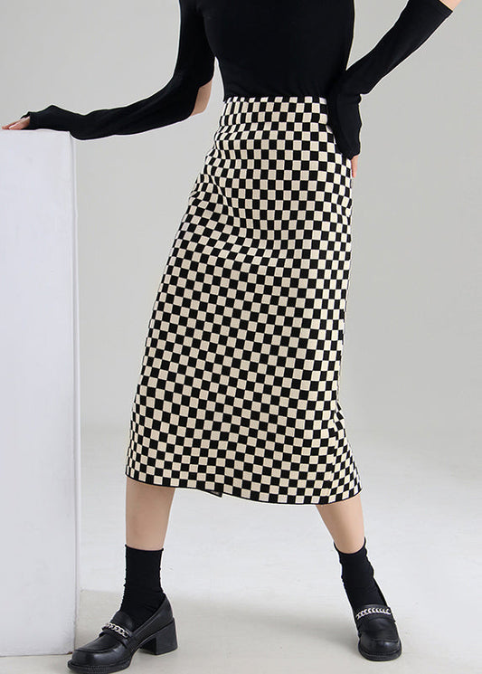 Vintage Schwarz Schokolade Plaid hohe taille a linie röcke Frühling