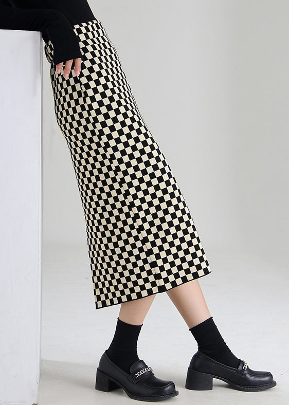 Vintage Schwarz Schokolade Plaid hohe taille a linie röcke Frühling