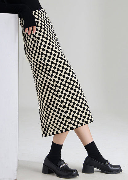 Vintage Schwarz Schokolade Plaid hohe taille a linie röcke Frühling