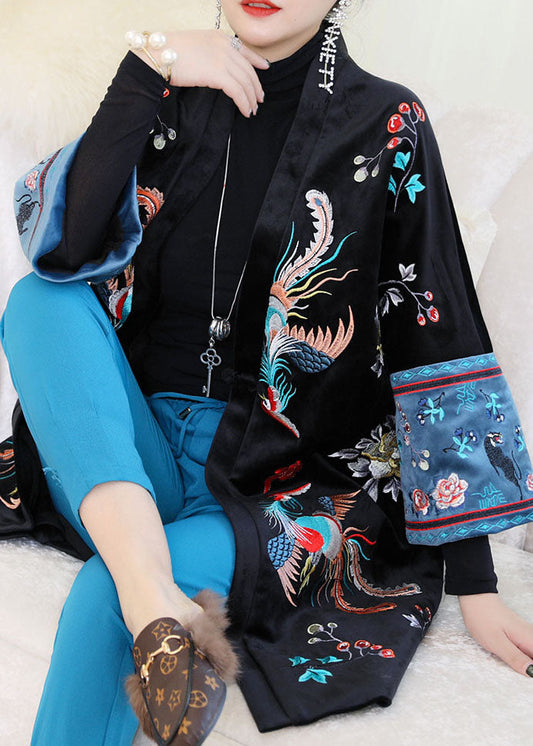 Vintage Schwarz Bestickter Patchwork Velour Parka Winter