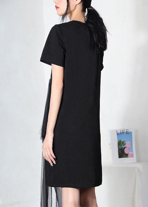 Vintage Black Hot drilling Patchwork Tulle Mini Dresses Summer - SooLinen