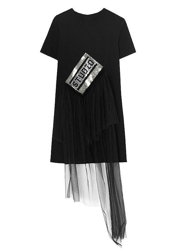 Vintage Black Hot drilling Patchwork Tulle Mini Dresses Summer - SooLinen