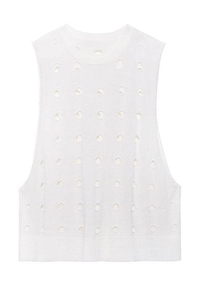 Vintage Black O Neck Hole Beach Cotton Vest - SooLinen