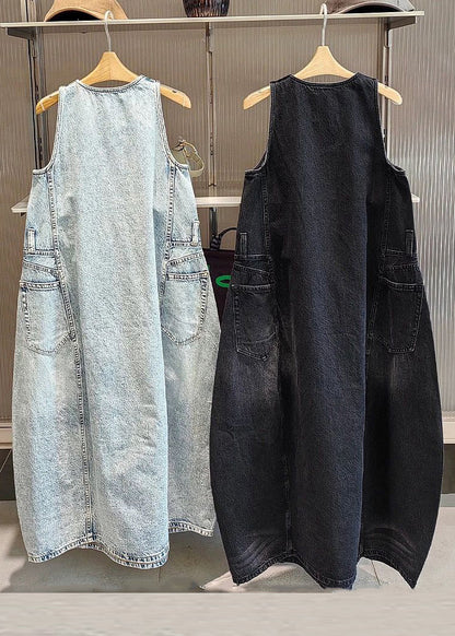 Schwarzes Vintage-Kleid mit Taschen im Originaldesign, ärmellos, lang und lang, mit originellem Design.