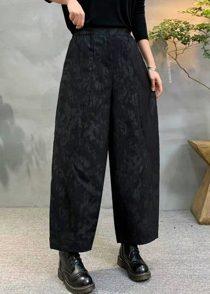 Vintage Black Oversized Jacquard Fine Cotton Filled Harem Pants Winter