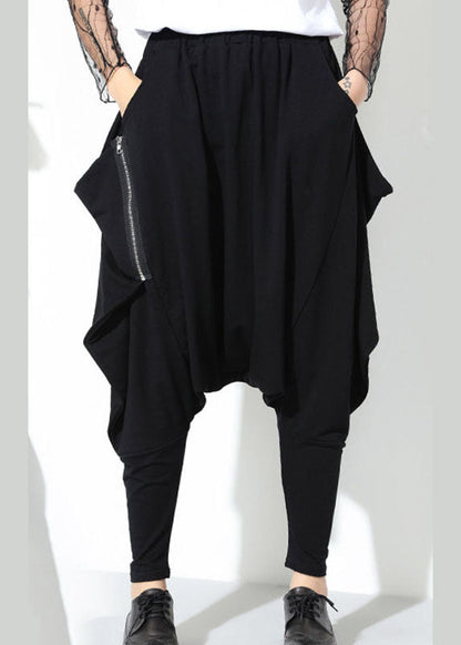 Vintage Schwarze Patchworktaschen mit Reißverschluss Lässige Haremshose für den Herbst