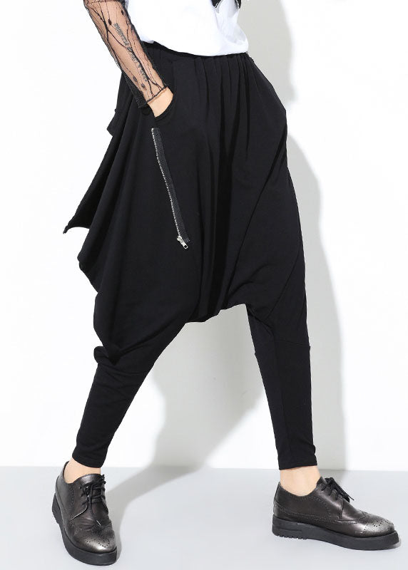 Vintage Schwarze Patchworktaschen mit Reißverschluss Lässige Haremshose für den Herbst