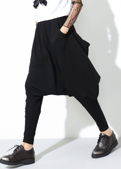 Vintage Schwarze Patchworktaschen mit Reißverschluss Lässige Haremshose für den Herbst