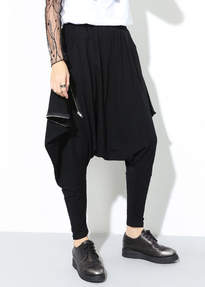 Vintage Schwarze Patchworktaschen mit Reißverschluss Lässige Haremshose für den Herbst