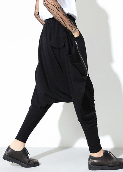 Vintage Schwarze Patchworktaschen mit Reißverschluss Lässige Haremshose für den Herbst