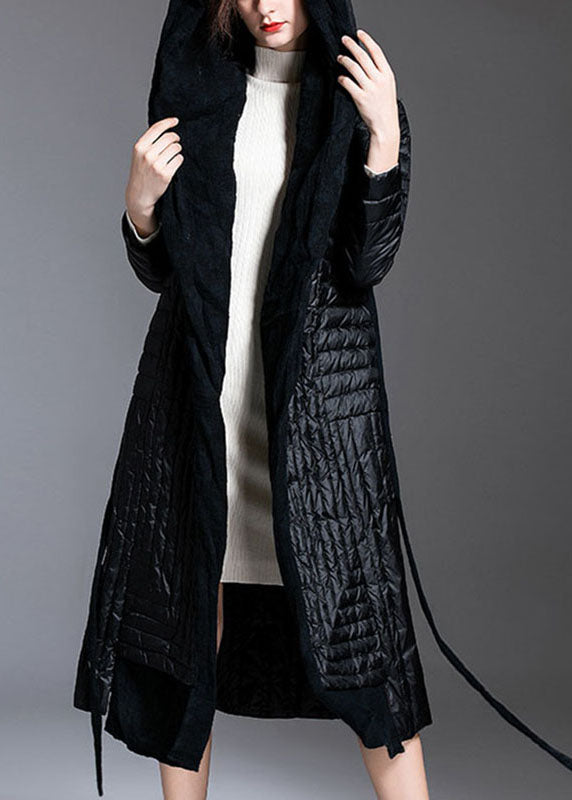 Vintage Schwarzer Patchwork-Winter-Daunenmantel mit Taillenbund