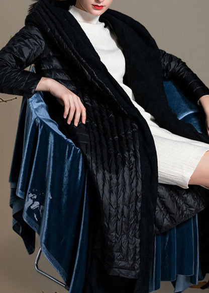 Vintage Schwarzer Patchwork-Winter-Daunenmantel mit Taillenbund