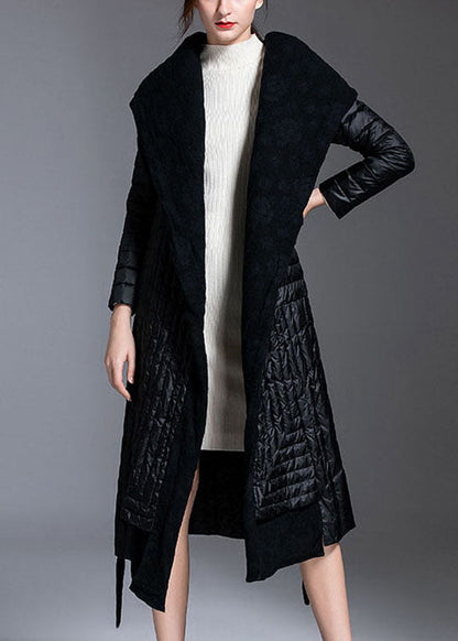 Vintage Schwarzer Patchwork-Winter-Daunenmantel mit Taillenbund