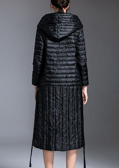 Vintage Schwarzer Patchwork-Winter-Daunenmantel mit Taillenbund