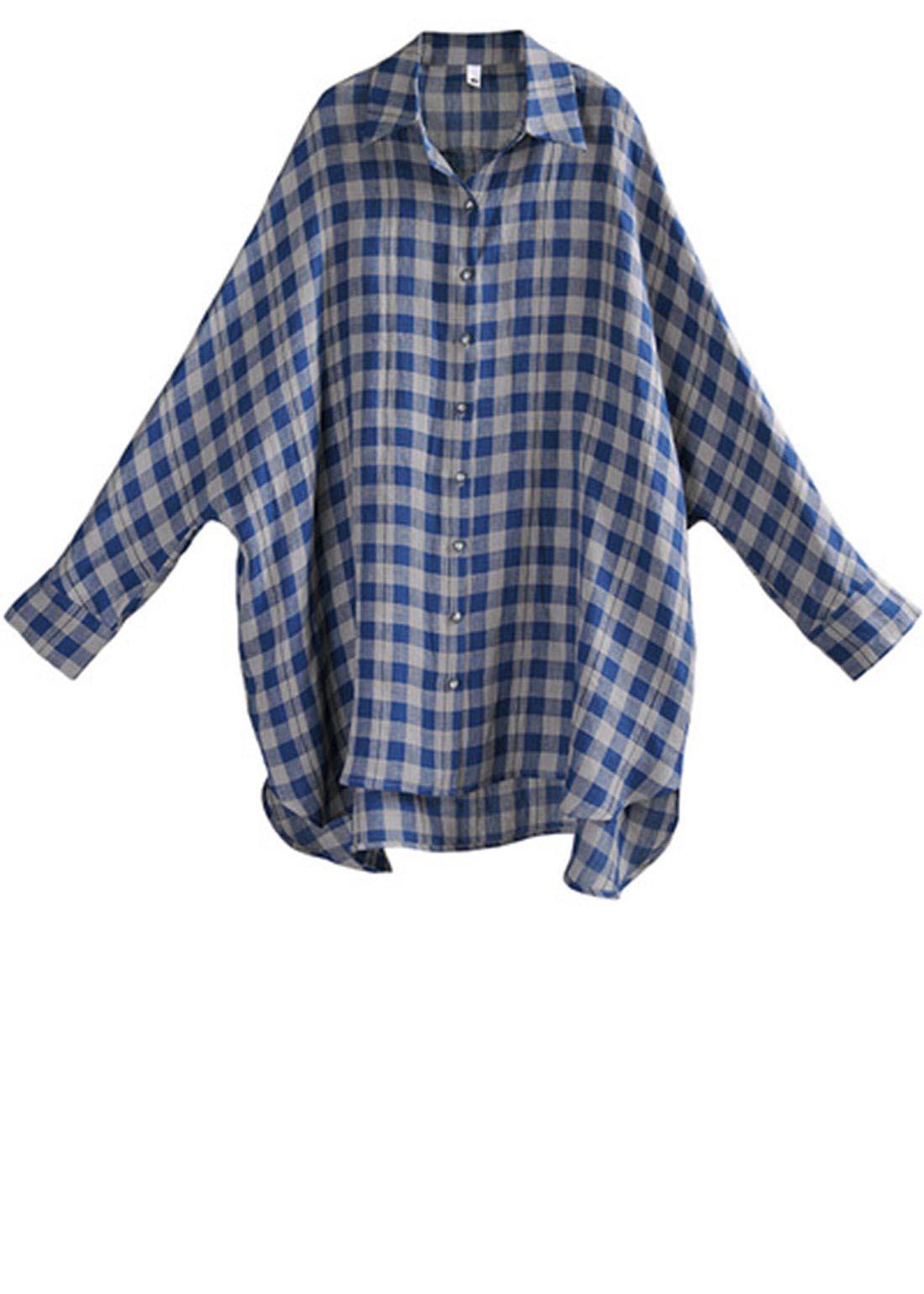 Vintage Black Plaid Batwing Sleeve Linen Top Summer - SooLinen