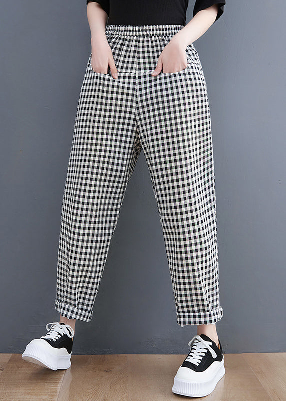 Vintage Black Plaid Pockets Harem Pants Spring
