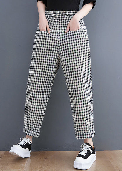 Vintage Black Plaid Pockets Harem Pants Spring