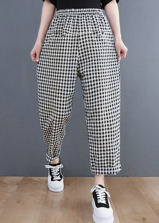 Vintage Black Plaid Pockets Harem Pants Spring
