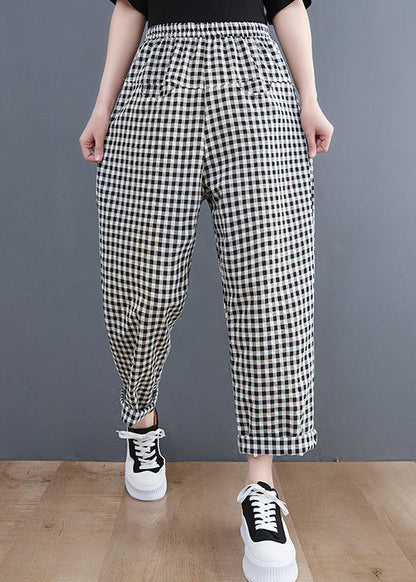 Vintage Black Plaid Pockets Harem Pants Spring