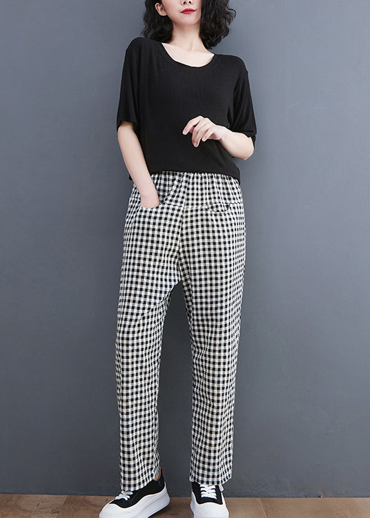 Vintage Black Plaid Pockets Harem Pants Spring