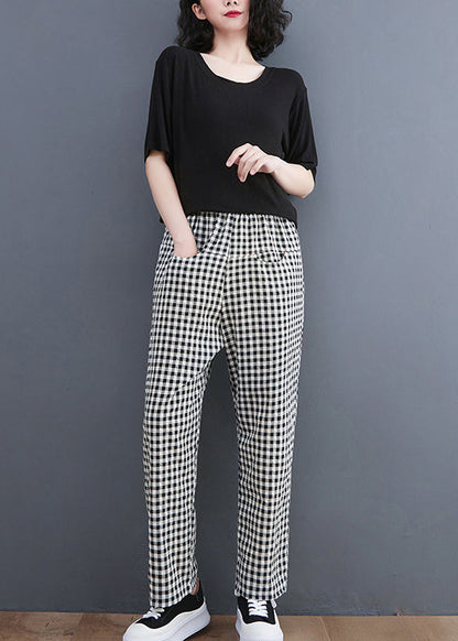 Vintage Black Plaid Pockets Harem Pants Spring