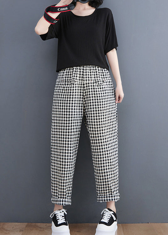 Vintage Black Plaid Pockets Harem Pants Spring