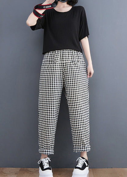 Vintage Black Plaid Pockets Harem Pants Spring