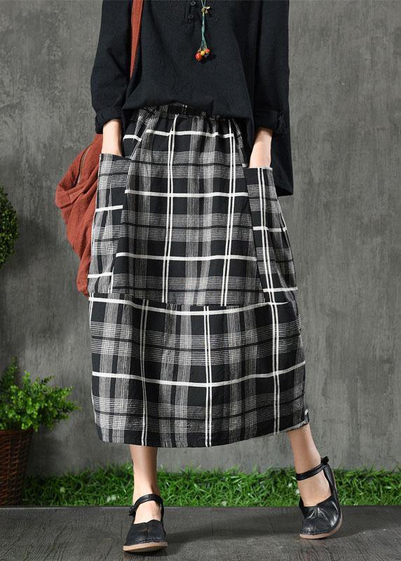 Vintage Black Plaid Pockets Patchwork A Line Fall Skirts - SooLinen