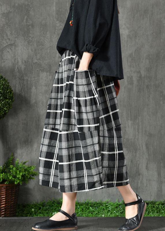 Vintage Black Plaid Pockets Patchwork A Line Fall Skirts - SooLinen