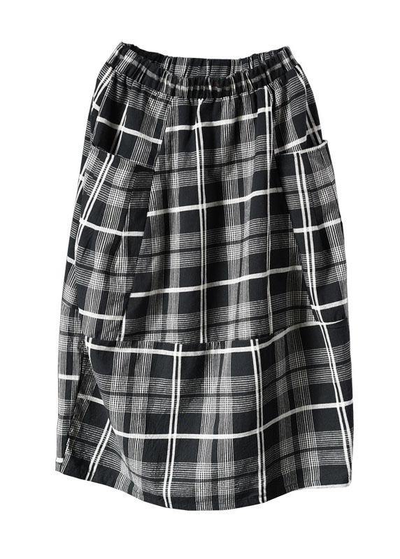 Vintage Black Plaid Pockets Patchwork A Line Fall Skirts - SooLinen