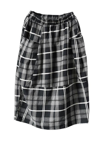 Vintage Black Plaid Pockets Patchwork A Line Fall Skirts - SooLinen