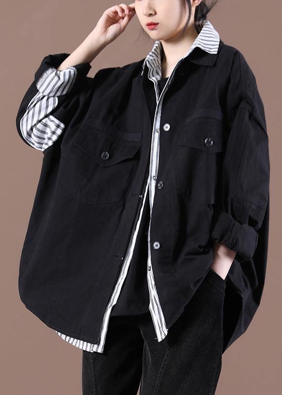 Vintage Black Pockets Coat Spring - SooLinen
