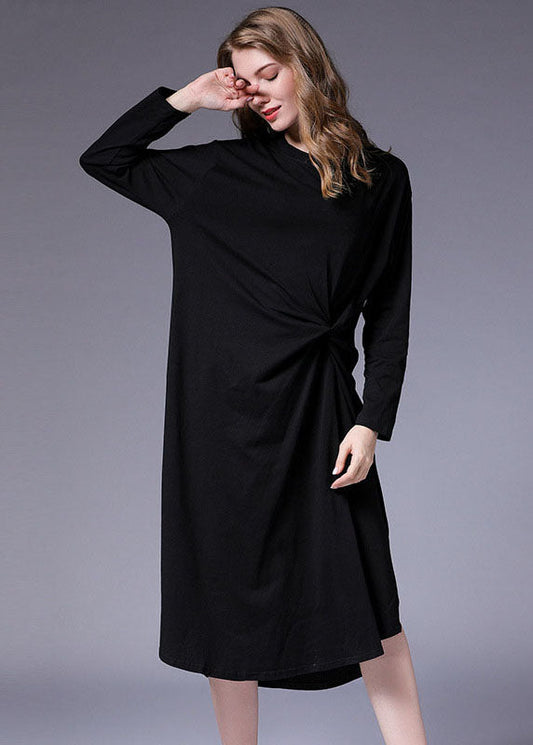 Vintage Schwarz faltig asymmetrische design Seite offen Lange Kleider Herbst