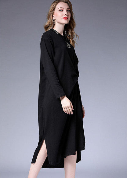 Vintage Schwarz faltig asymmetrische design Seite offen Lange Kleider Herbst