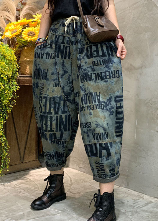 Vintage Blaue Cinched Graphic Denim Hose Frühling