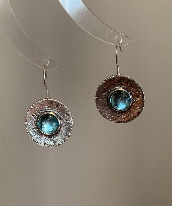 Vintage Blue Copper Alloy Gem Stone Hoop Earrings