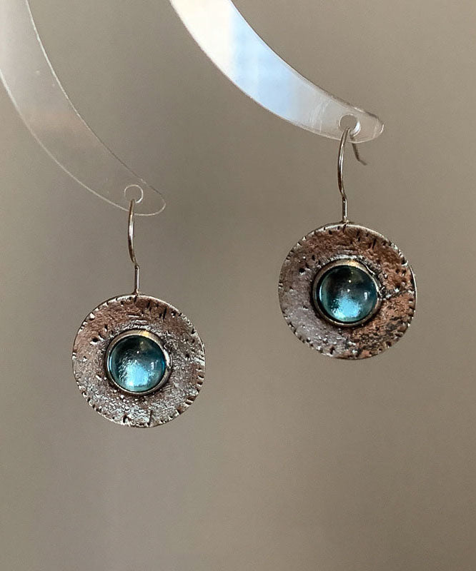 Vintage Blue Copper Alloy Gem Stone Hoop Earrings