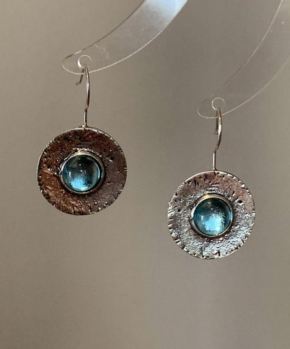 Vintage Blue Copper Alloy Gem Stone Hoop Earrings