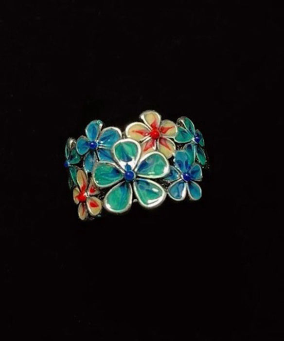 Vintage Blue Glaze Flower Adjustable Alloy Rings