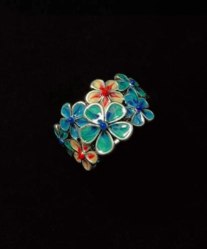 Vintage Blue Glaze Flower Adjustable Alloy Rings