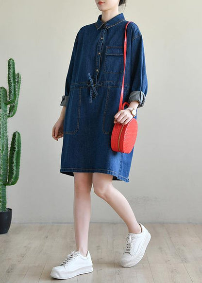 Vintage Blue Long sleeve Cotton Spring Dress - SooLinen