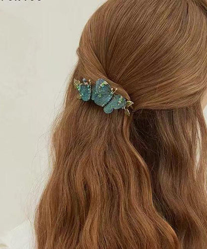 Vintage Blue Metal Embroidery Butterfly Hairpin