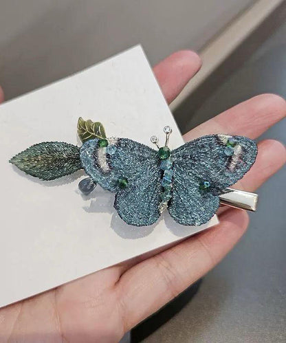Vintage Blue Metal Embroidery Butterfly Hairpin